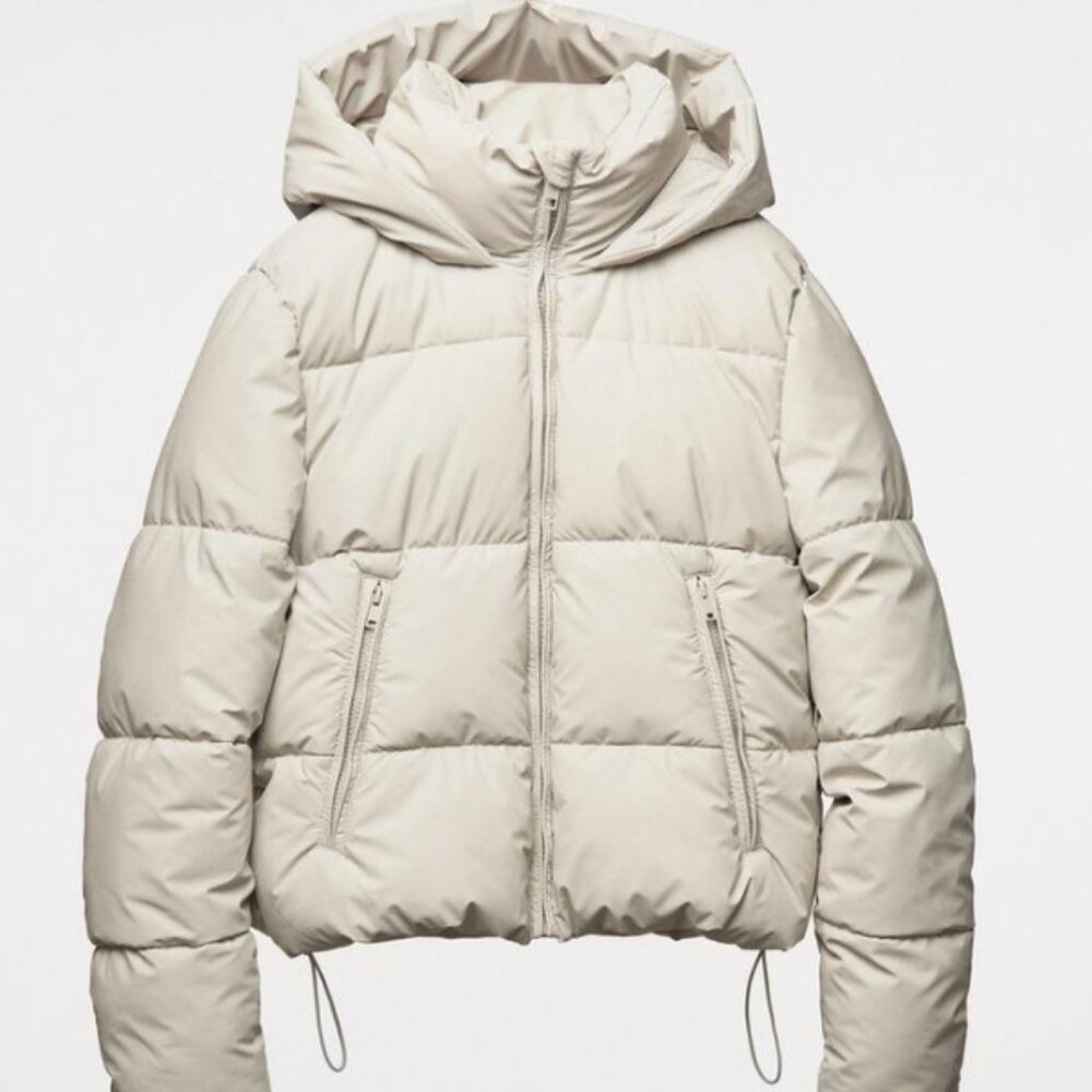 Zara Rubberized Puffer Jacket, Oat, LIKE NEW